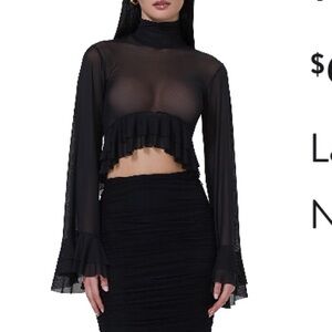 AFRM Black Sheer Ruffle Crop Top